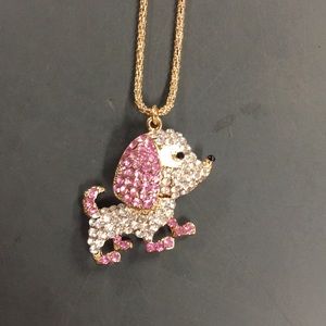 Cute!  Pink and White Rhinestone Dog Necklace